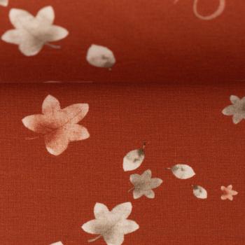 Preview: Baumwoll Jersey Back to school  Blätter auf Terrakotta